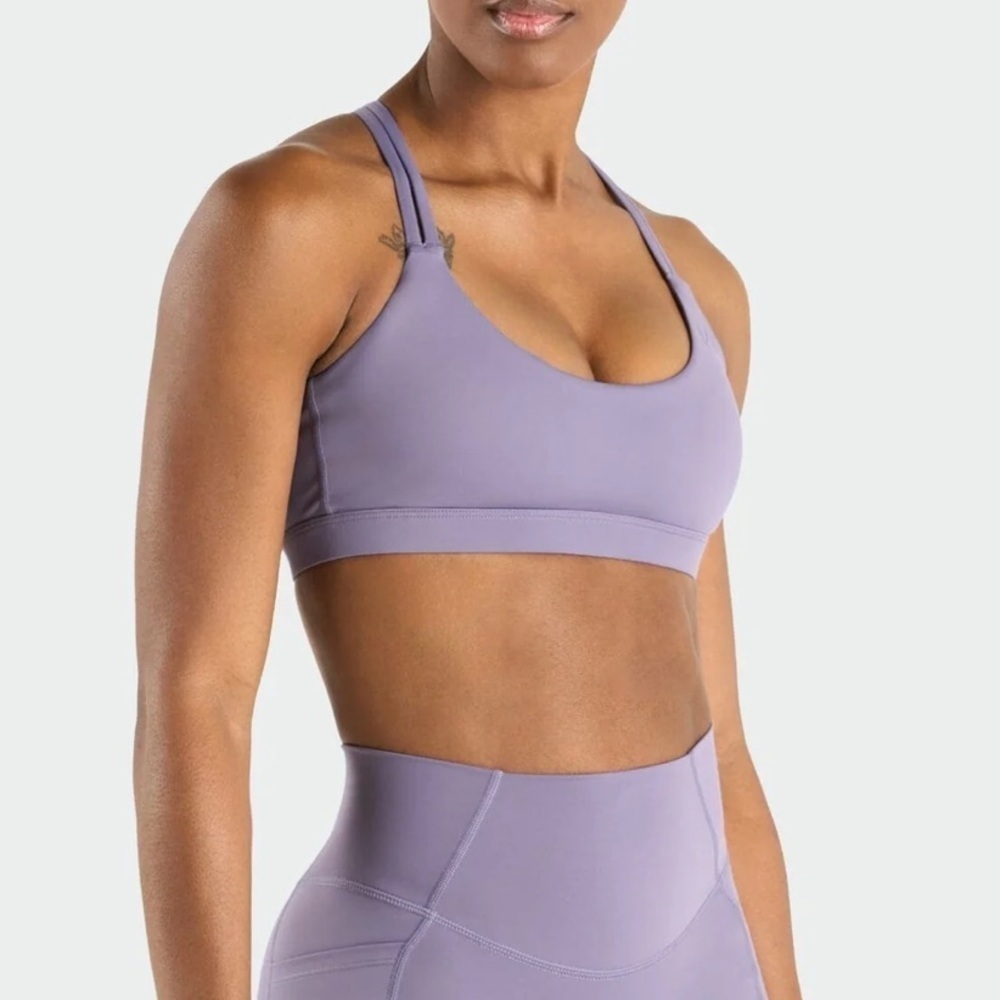 TLF Hyper Power Strappy Sports Bra in Ridge large light purple strappy back
